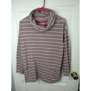 Joules Woman 8 SweAtshirt Pink Brown Cowl Neck Pocket Long Sleeve Side Slits...